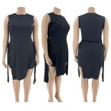 Plus Size Solid Sleeve Split Irregular Top And Shorts Set YN-88836