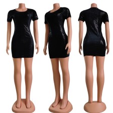 Sexy Sequin Short Sleeve O Neck Mini Dress CY-6584