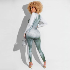 Sexy Printed Long Sleeve Zipper Tight Jumpsuit HHF-99107