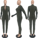 Solid Long Sleeve Zipper Skinny Jumpsuit YFS-10038