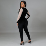 Sexy Hot Drilling Velour Mesh Patchwork Jumpsuit CYA-9538