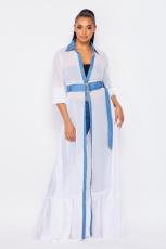 Plus Size Long Sleeve Buttons Sashes Maxi Dress YUMY-6622
