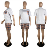 Plus Size Plaid T Shirt And Shorts 2 Piece Sets LSL-0005