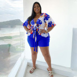 Plus Size Printed Tie-Up Top+Shorts 2 Piece Sets NNWF-7081