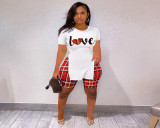 Plus Size Letter Print Split T Shirt And Shorts 2 Piece Sets SHA-86294