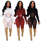 Sexy Mesh See Through Hooded Two Piece Pants Set BN-9318