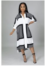 Plus Size Stripe Print Long Sleeve Loose Shirt Dress YUMY-6620