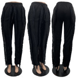 Solid Tassel Split Casual Pants BNNF-09680