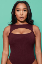 Sexy Solid Sleeveless Hollow Out Bodysuit ME-8015