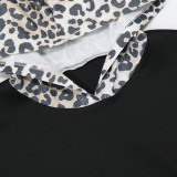 Leopard Hooded Long Sleeve Top+Shorts 2 Piece Sets CYA-9532