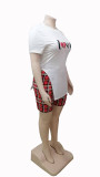 Plus Size Letter Print Split T Shirt And Shorts 2 Piece Sets SHA-86294