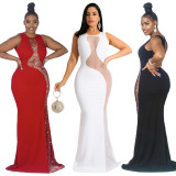 Plus Size Sexy Patchwork Hot Drilling Maxi Evening Dress OSIF-21482