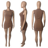 Solid Sleeveless Drawstring Slim Mini Dress ME-8008