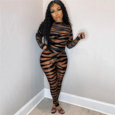 Sexy Mesh Printed See Through Long Sleeve Jumpsuit ME-8020