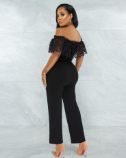 Sexy Lace Patchwork Slash Neck High Waist Jumpsuit ME-8014