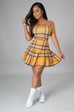Plaid Short Sleeve Crop Top+Pleated Mini Skirt 2 Piece Sets PIN-8664