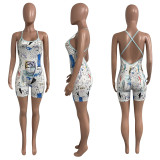 Sexy Printed Backless Cross Strap Romper NIK-271