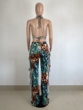Sexy Printed Bra Top+Underpants+Ruffle Pants 3 Piece Sets LSL-0007