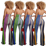 Colorful Stripe Halter Sexy Jumpsuit XYMF-88055