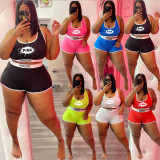 Plus Size Pink Letter Tank Top And Shorts Set WAF-18169