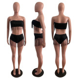 Sexy Black Tassel Bandeau Bikinis Sets OM-1209