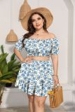 Plus Size Floral Print Crop Top Mini Skirt 2 Piece Sets HEJ-6104