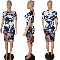 Sexy Printed Short Sleeve Bodycon Dress LSD-82017
