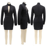 Sexy Hollow Out Long Sleeve Bodycon Dress HNIF-070