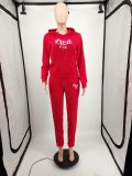 Pink Letter Embroidery Hoodies Pants 2 Piece Sets XMF-097
