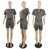 Solid Short Sleeve Casual Romper PIN-8667