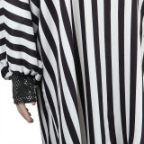 Black White Stripe Full Sleeve Irregular Maxi Dress NY-2310