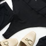 Black Mesh Hooded Long Sleeve Bodysuit+Pants 2 Piece Sets NY-2307