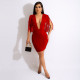 Solid Sexy Tassel Deep V Neck Bodycon Dress HNIF-073