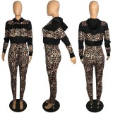 Leopard Patchwork Hooded Long Sleeve 2 Piece Sets YYF-6636