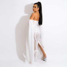 White Slash Neck Top+Split Maxi Skirt 2 Piece Sets CYA-9573
