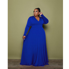 Plus Size Solid V Neck Long Sleeve Maxi Dress SFY-085