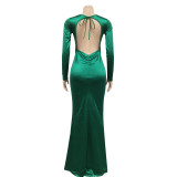 Sexy V Neck Long Sleeve Backless Maxi Evening Dress BY-5627