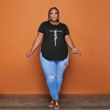 Plus Size Letter Print O Neck Short Sleeve T Shirt HNIF-014