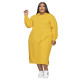 Plus Size Solid Hooded Long Sleeve Loose Midi Dress BMF-094