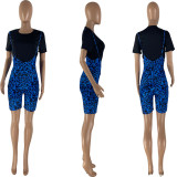Leopard Print Suspenders Shorts+T Shirts 2 Piece Sets NYMF-CL222