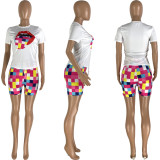 Plus Size Lip Print T Shirt And Shorts 2 Piece Sets NYMF-CL218