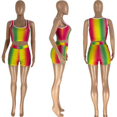 Gradient Rainbow Print Tank Top And Shorts Set NYMF-CL219