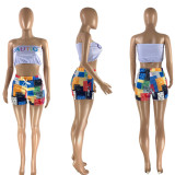 Letter Print Tube Top And Shorts Two Piece Sets NYMF-CL201