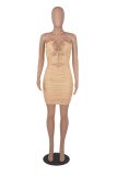 Sexy Halter Hollow Out Ruched Bandage Night Club Dress MZ-2705