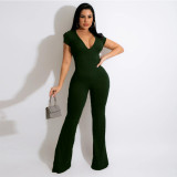 Solid Short Sleeve Flared Jumpsuit SFY-2160