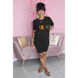 Queen Letter Embroidery T Shirt And Shorts 2 Piece Sets WAF-741568