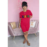 Queen Letter Embroidery T Shirt And Shorts 2 Piece Sets WAF-741568