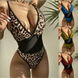 Leopard V Neck Bandage One-Piece Swimsuit CASF-6316