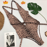 Leopard Print Cutout Tie Up One Piece Swimsuit CSYZ-1897