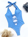 Snake Skin Print Halter One-Piece Swimsuit CASF-6253